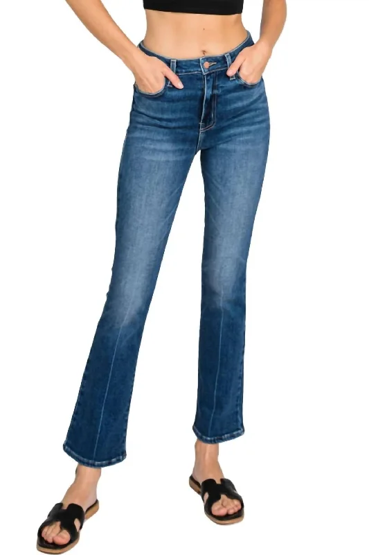 Bambino Creased Line Cropped Baby Flare Jeans In Dark Fashionable Straight Fit Denim Bambino Creased Line Cropped Baby Flare Jeans In Dark Fashionable Straight Fit Denim