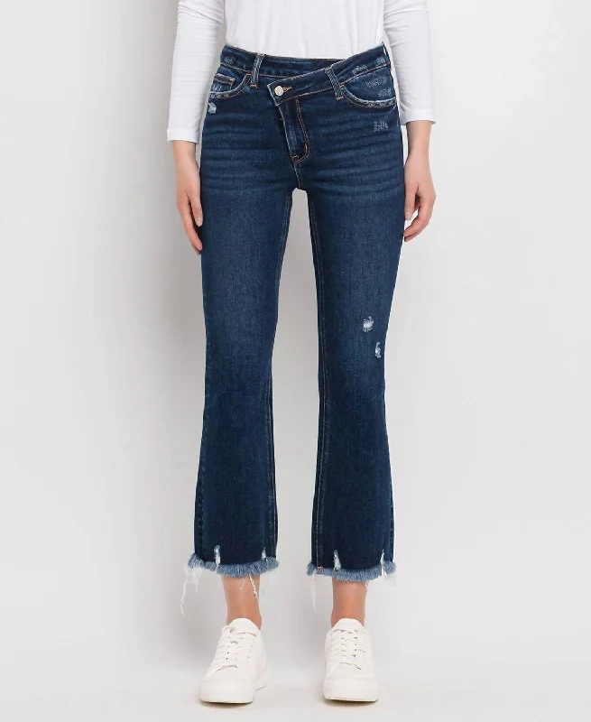Bella High Rise Crossover Waist Kick Flare Jeans In Dark Wash Casual Loose Fit Jeans Bella High Rise Crossover Waist Kick Flare Jeans In Dark Wash Casual Loose Fit Jeans
