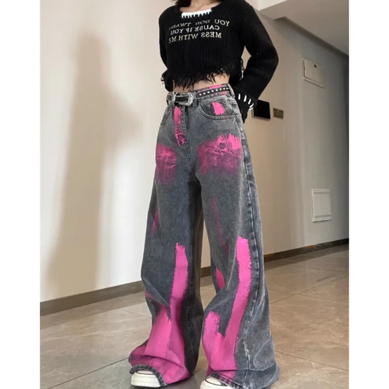 Black Grey High Waist Women Jeans Hip-hop Style Fashion Vintage Streetwear Classic Black Denim Jeans