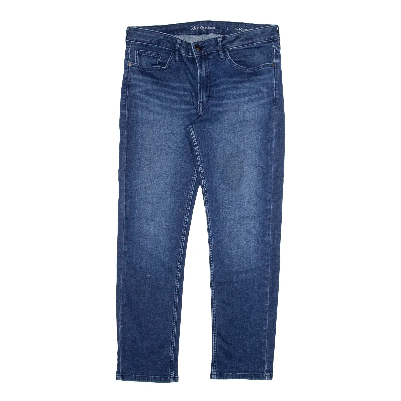 CALVIN KLEIN Jeans Blue Denim Slim Boyfriend Stone Wash Womens W32 L27 Fashionable Raw Edge Jeans CALVIN KLEIN Jeans Blue Denim Slim Boyfriend Stone Wash Womens W32 L27 Fashionable Raw Edge Jeans