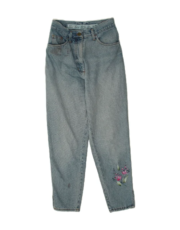 CAPPOPERA Womens High Waist Tapered Jeans IT 44 Medium W28 L17 Blue Floral Stylish Tapered Fit Jeans