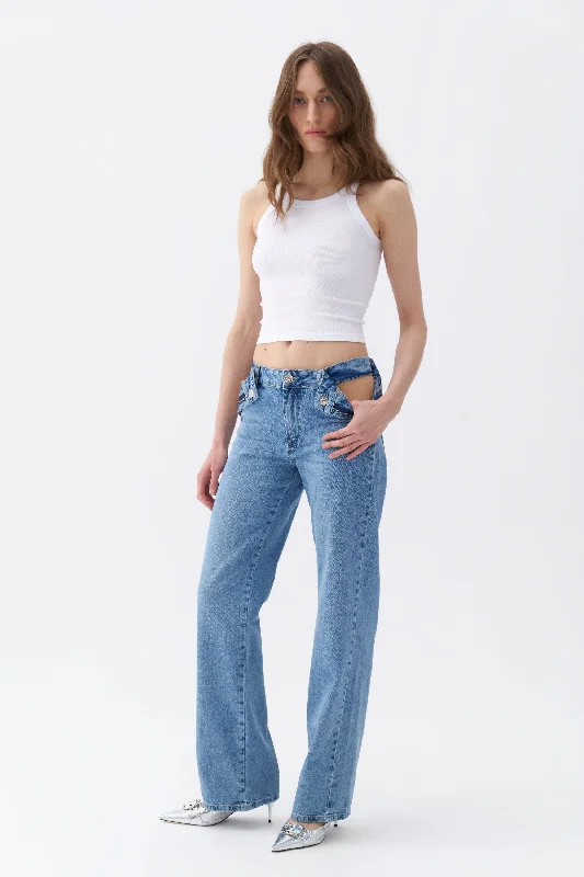 Cut-Out Detailed High Waist Jeans Fashionable Slouchy Fit Jeans