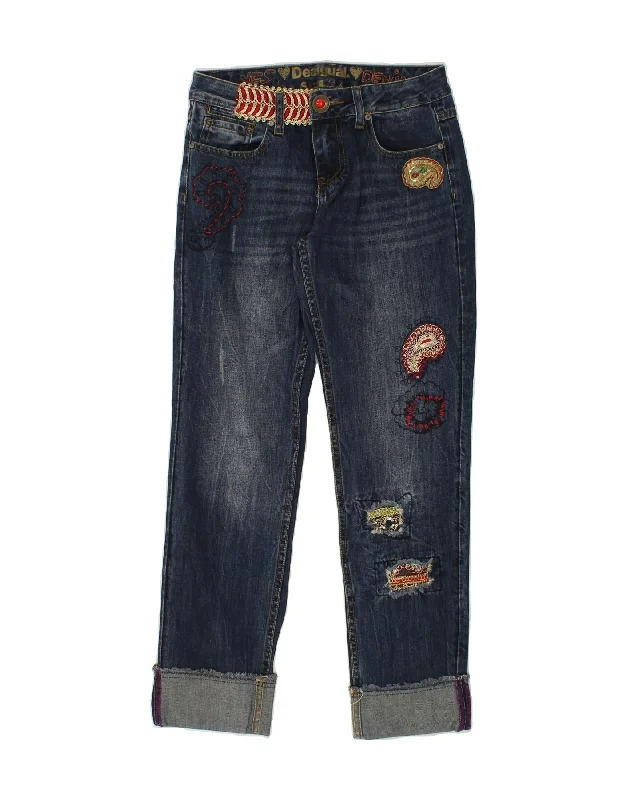 DESIGUAL Womens Graphic Straight Jeans W26 L28 Blue Polyester Comfortable Jogger Style Jeans DESIGUAL Womens Graphic Straight Jeans W26 L28 Blue Polyester Comfortable Jogger Style Jeans