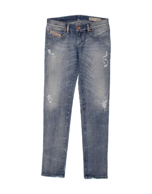 DIESEL Womens Getlegg Distressed Slim Skinny Jeans W28 L32 Blue Cotton Trendy Paperbag Waist Jeans DIESEL Womens Getlegg Distressed Slim Skinny Jeans W28 L32 Blue Cotton Trendy Paperbag Waist Jeans
