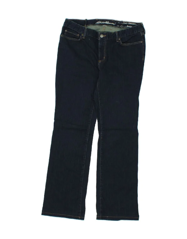 EDDIE BAUER Womens Straight Bootcut Jeans W32 L31 Navy Blue Cotton Fashionable Button-Front Jeans