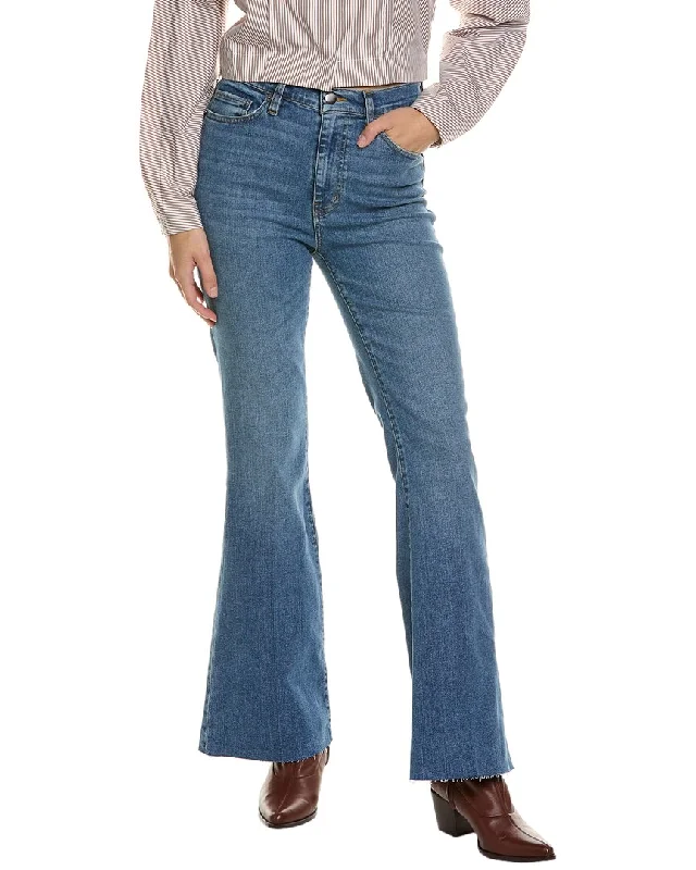 FRAME Denim Le Easy Raw Fray Bixby Flare Jean Classic Blue Denim Jeans