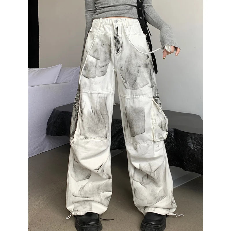 High Waist Women Tie Dyeing Jeans Hip-hop Style Vintage Streetwear Y2K Wide Leg Jean Stylish Bootcut Denim Jeans High Waist Women Tie Dyeing Jeans Hip-hop Style Vintage Streetwear Y2K Wide Leg Jean Stylish Bootcut Denim Jeans