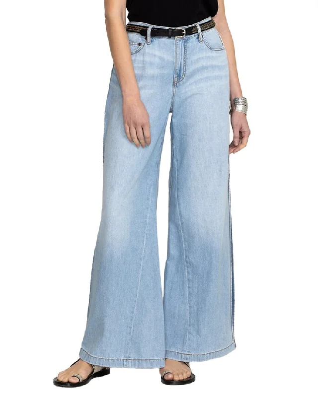 Johnny Was Melanie Blanket Stitch Wide Leg Jean Trendy Low-Rise Bootcut Jeans