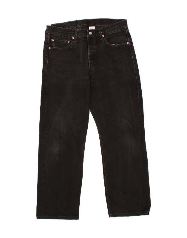 LEVI'S Womens 501 Straight Jeans W34 L32  Black Cotton Chic Cropped Jeans