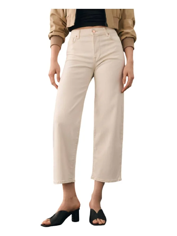 Malibu High Rise Crop Jeans In Ecru Comfortable Zip-Fly Denim Jeans