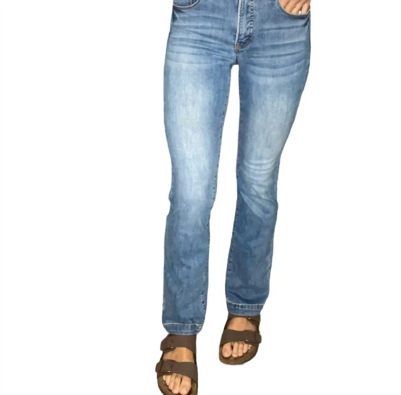 Mid Rise Slim Bootcut Cut Jeans In Medium Wash Trendy Layered Pocket Jeans
