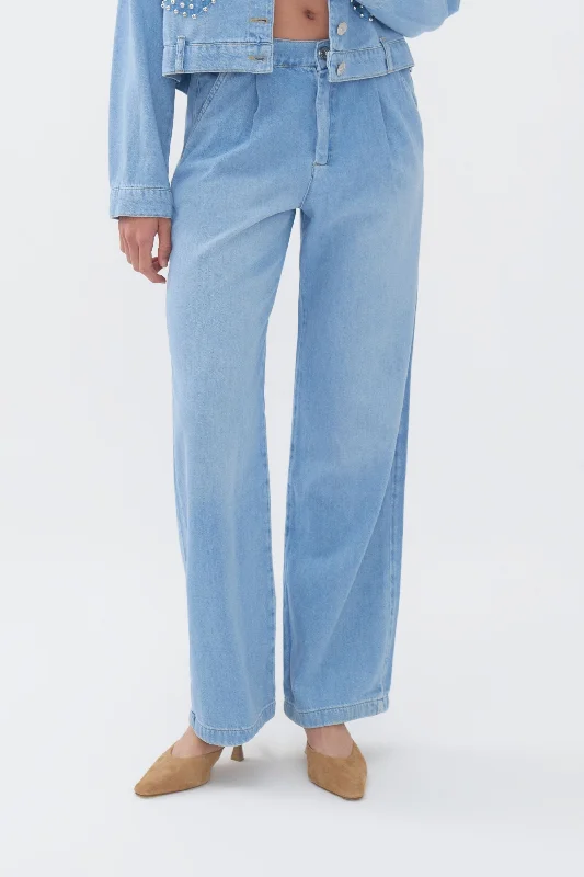 Pleated Wide Leg Jeans Casual Loose Fit Jeans