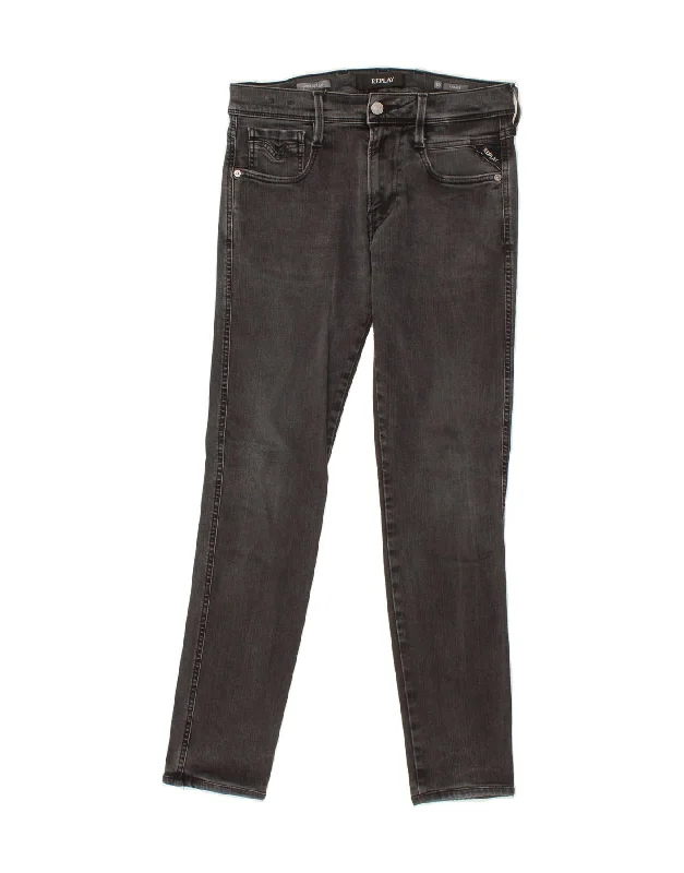 REPLAY Womens Anbass Skinny Jeans W30 L29 Grey Cozy Stretch High-Waist Jeans