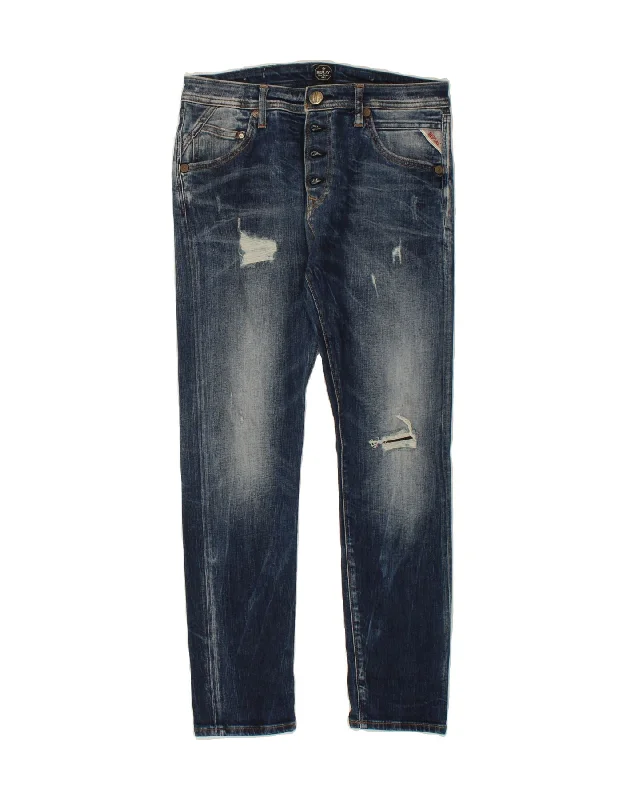 REPLAY Womens Distressed Slim Jeans W26 L27 Blue Cotton Cozy Stretch High-Waist Jeans REPLAY Womens Distressed Slim Jeans W26 L27 Blue Cotton Cozy Stretch High-Waist Jeans