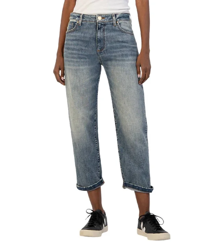 Sienna Baggy Boyfriend Crop Jeans In Shaped Wash Classic Button Fly Jeans