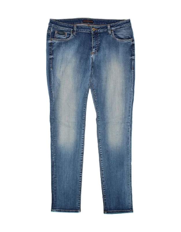 TRUSSARDI Womens Skinny Jeans IT 46 Large W32 L32 Blue Fashionable Raw Hemmed Jeans