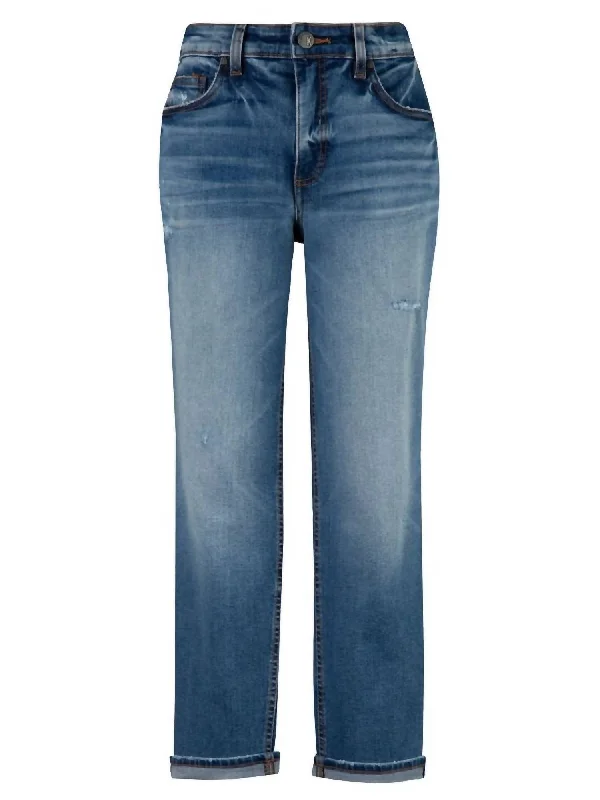 Women's Rachael High Rise Fab Ab Mom Jeans In Denim Blue Comfortable Drawstring Waist Jeans