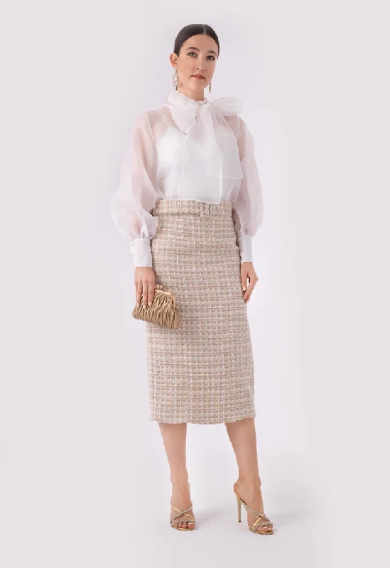 Lurex Tweed Belted Long Skirt cashmere skirt fine