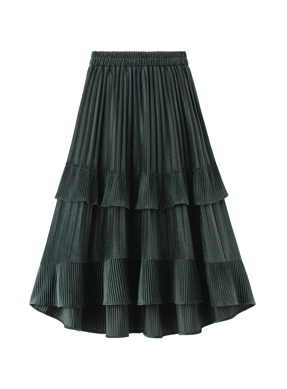THICKENED GOLDEN VELVET IRREGULAR SKIRT button skirt front