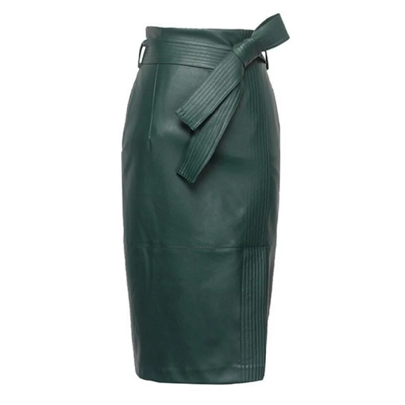 3XL 4XL PU leather Skirt Women Plus Size Autumn Winter Sexy High Waist Faux leather Skirts Womens Belted Fashion Pencil Skirt belted skirt waist