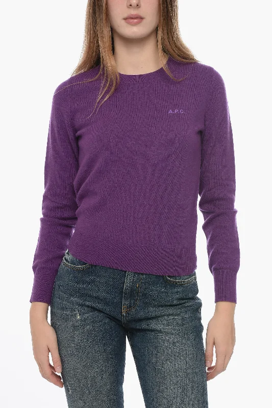 A.P.C. Virgin Wool Crewneck Sweater with Embroidered Logo Fitted Loose Oversized
