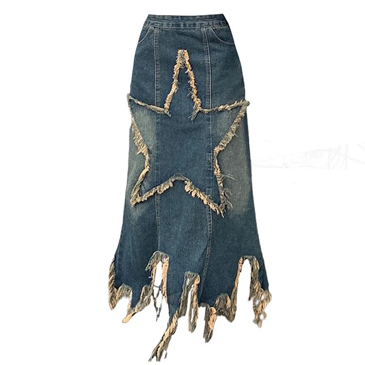Aesthetic Star Long Denim Skirt velvet skirt luxury