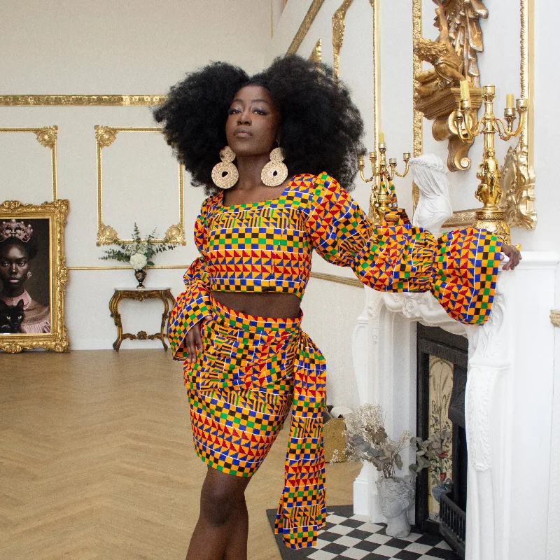 Afia Kente Drape Skirt velvet skirt luxurious