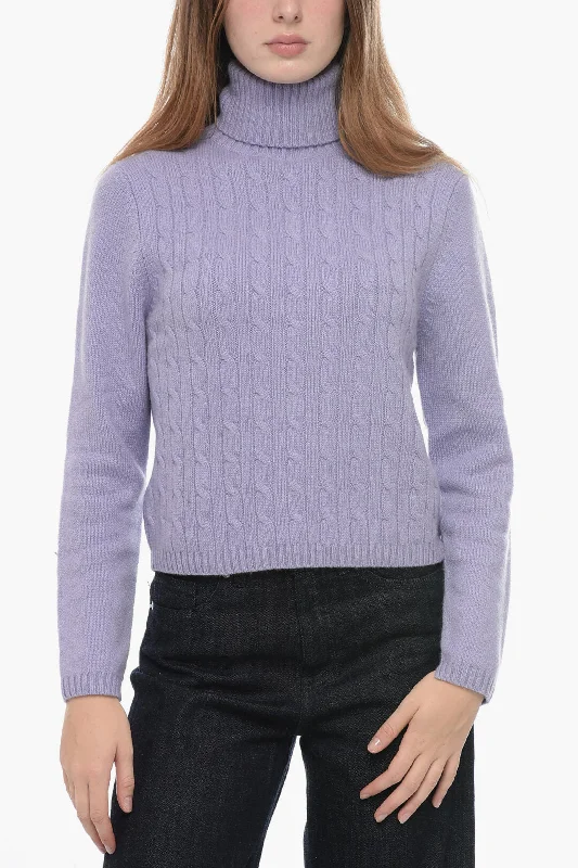Allude Cable Knit Cashmere Turtleneck Sweater Boat Neck Shawl Collar Notched Collar