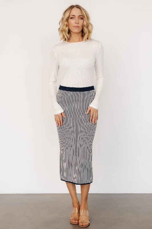 Alonso Knit Midi Skirt | Navy Stripe silk skirt smooth