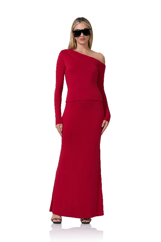 Amelia Maxi Skirt - Poppy Red linen skirt light