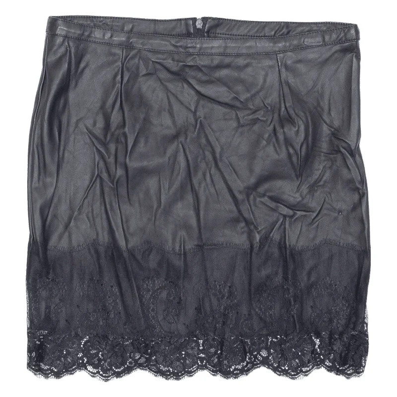 AMISU Faux Leather Lace Hem Short Straight Skirt Black Womens UK 8 velvet skirt plush