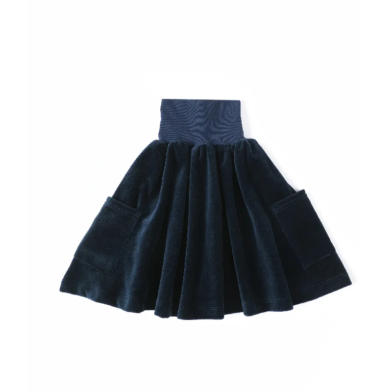 Anecdote Navy Velour High Waisted Skirt With Pockets cashmere skirt plush