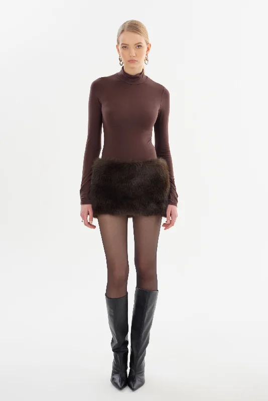 ARCILA | Faux Fur Micro Mini Skirt ruffled skirt detail