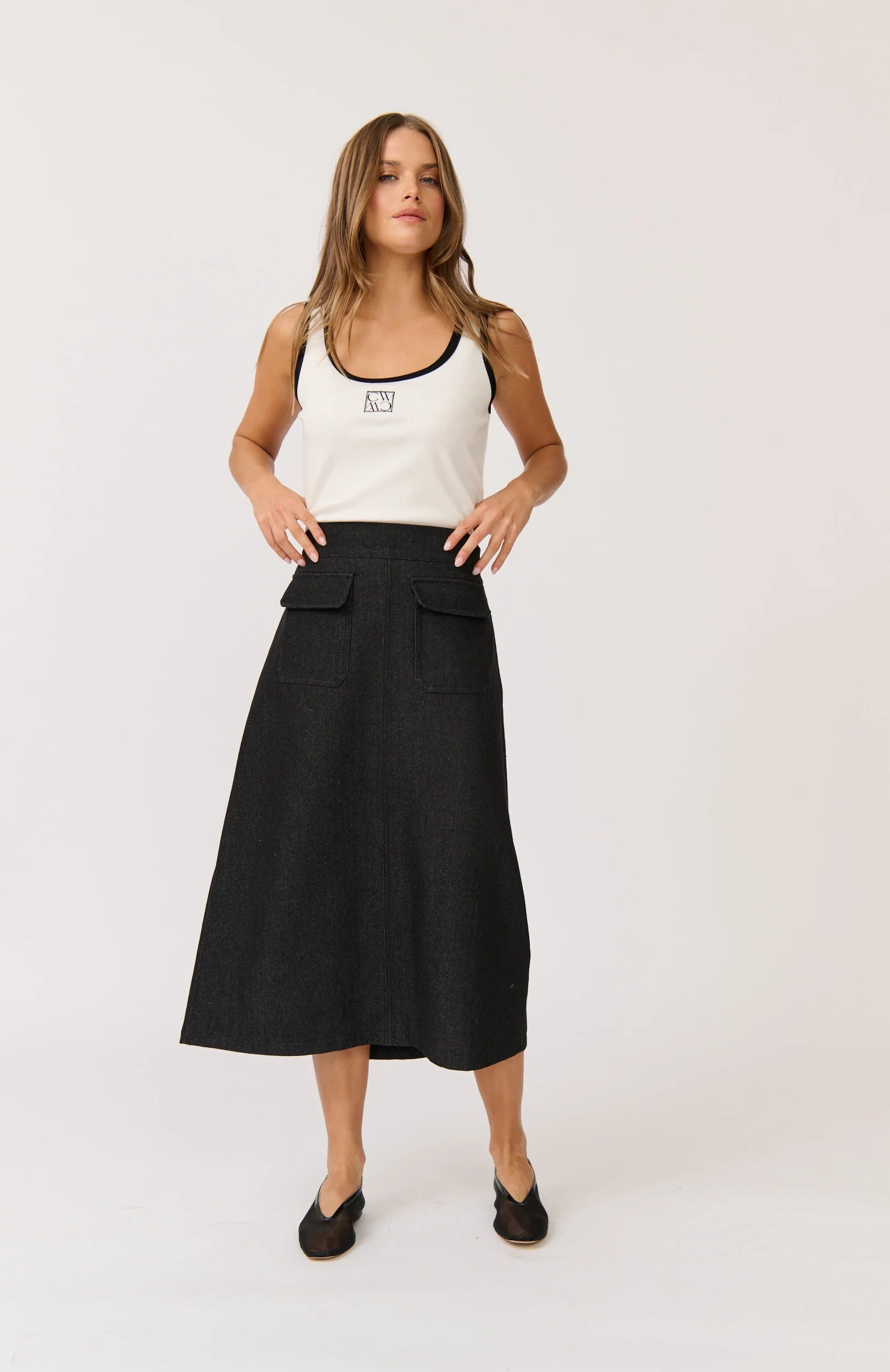 Astrid Skirt - Black Denim linen skirt natural