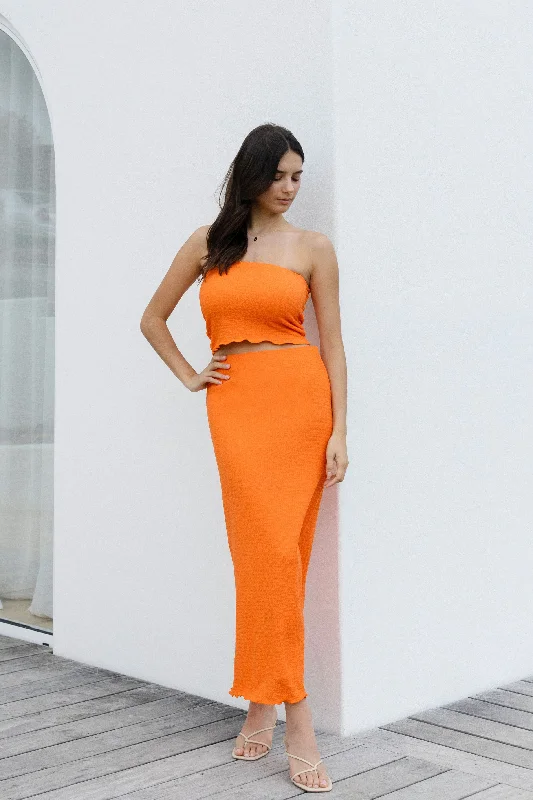Beacon Orange Zigzag Knit Tube Skirt elastic waist skirt