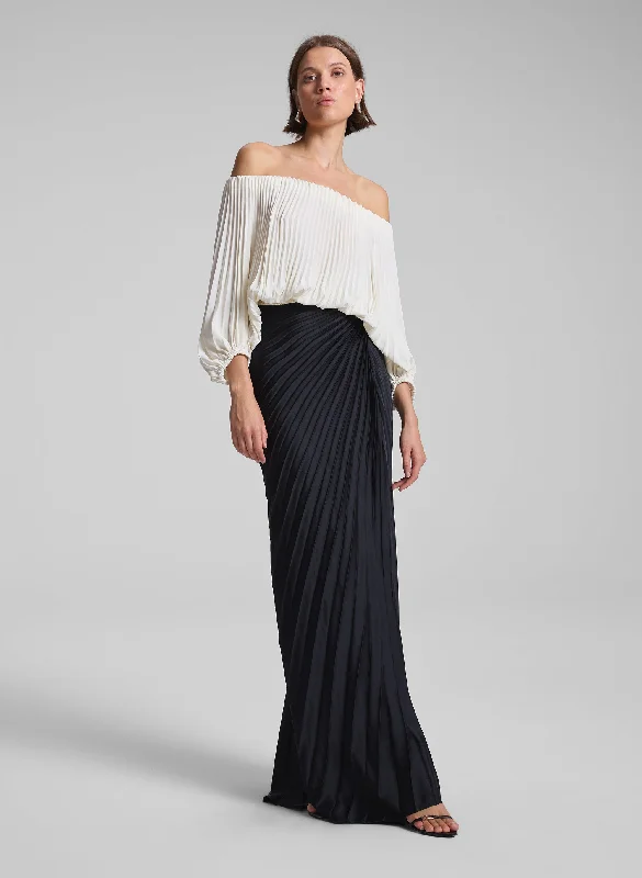Bianca Pleated Maxi Skirt high slit skirt