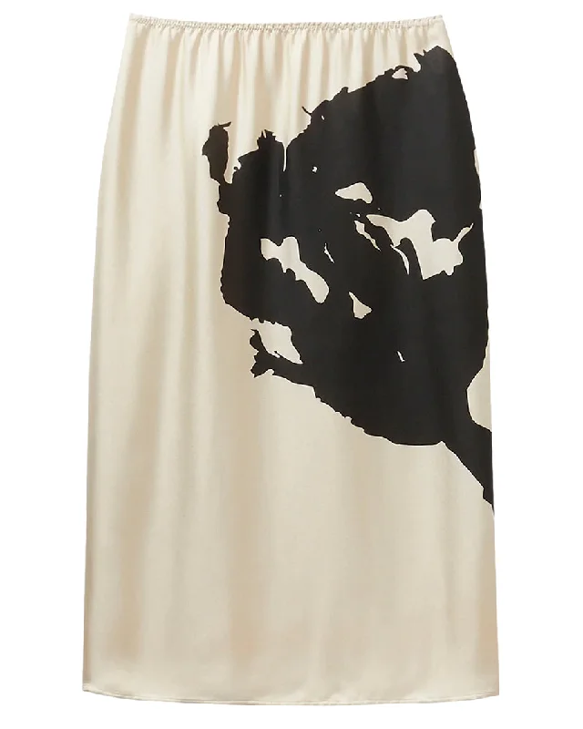 Cream Print Silk Skirt wool skirt breathable