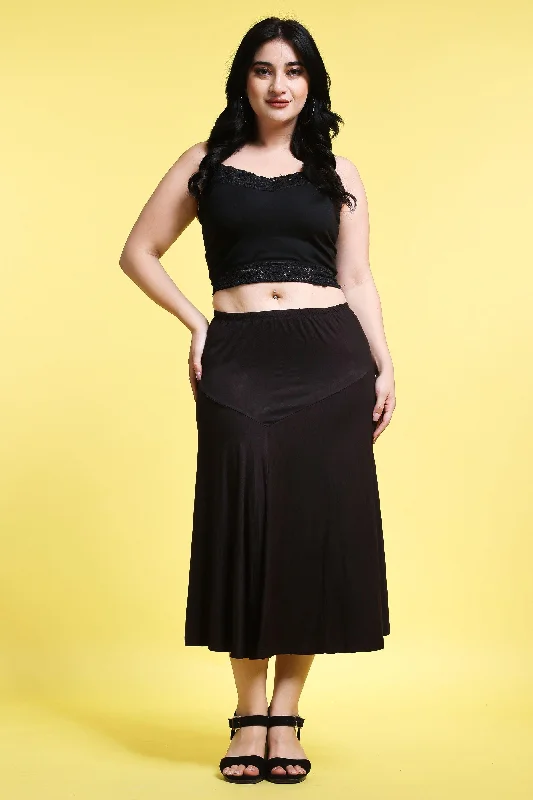 Black Solid Long Skirt cashmere skirt fine