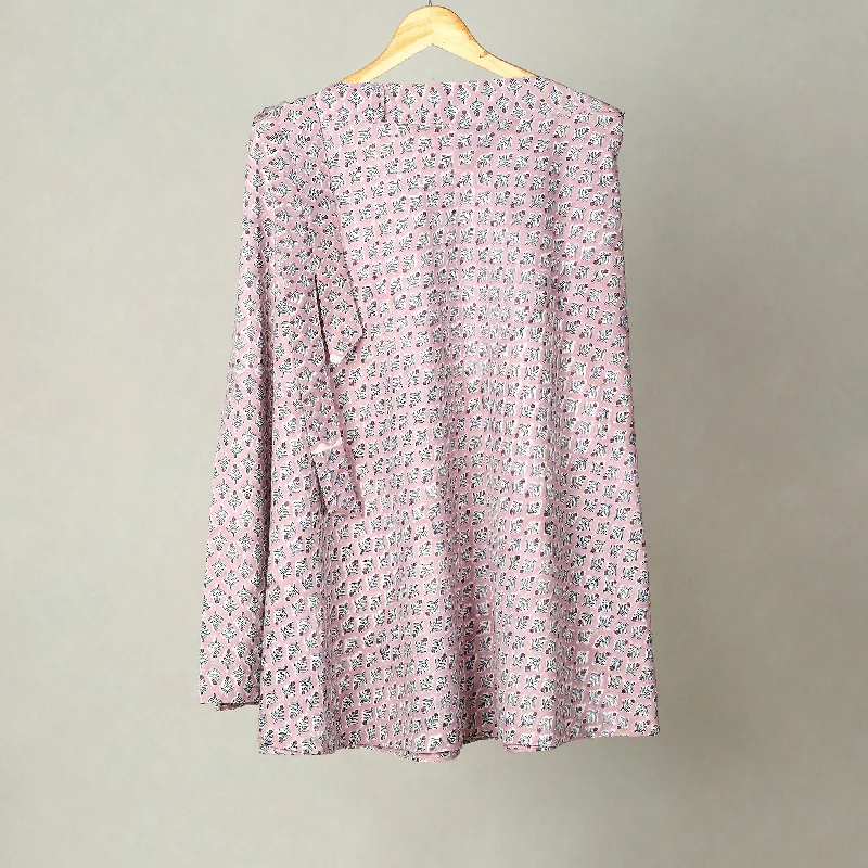 Pink - Block Print Cotton Sanganeri Wrap Around Skirt 18 high waist skirt