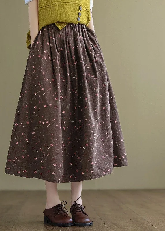 Bohemian Chocolate Loose A Line Summer Pockets Linen Skirts corduroy skirt cozy