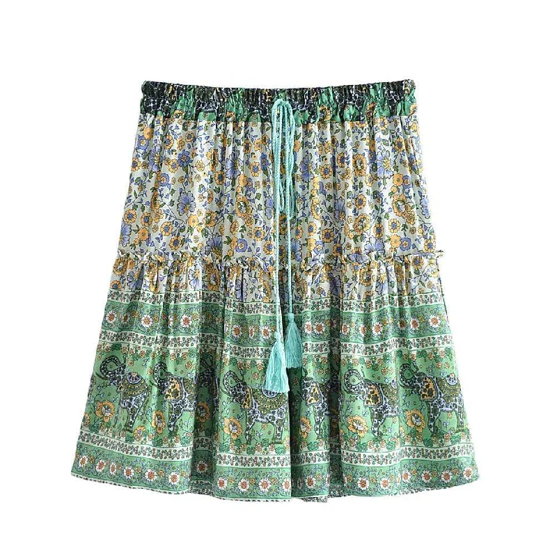 Boho Floral Mini Skirt velvet skirt luxurious