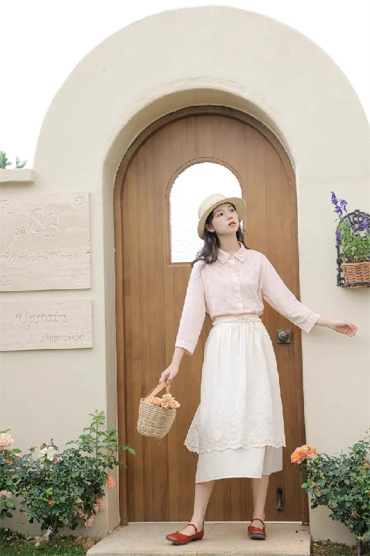 Broderie Apron Midi Skirt (Cream) mini skirt trendy