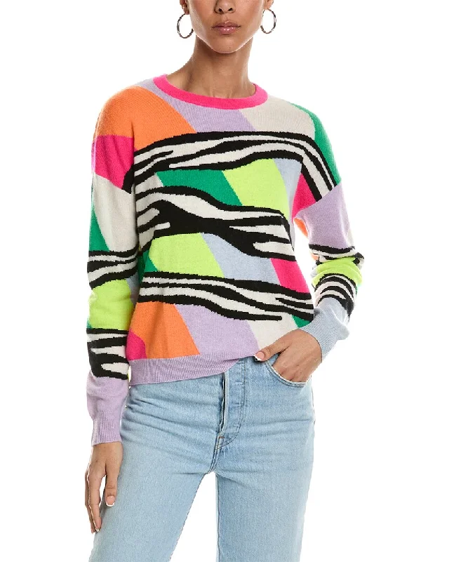 Brodie Cashmere Animal Rainbow Cashmere Sweater Neon Metallic Matte
