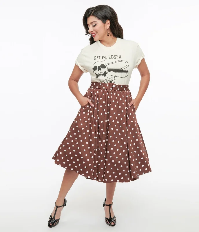Brown & White Polka Dot Paula Swing Skirt linen skirt natural