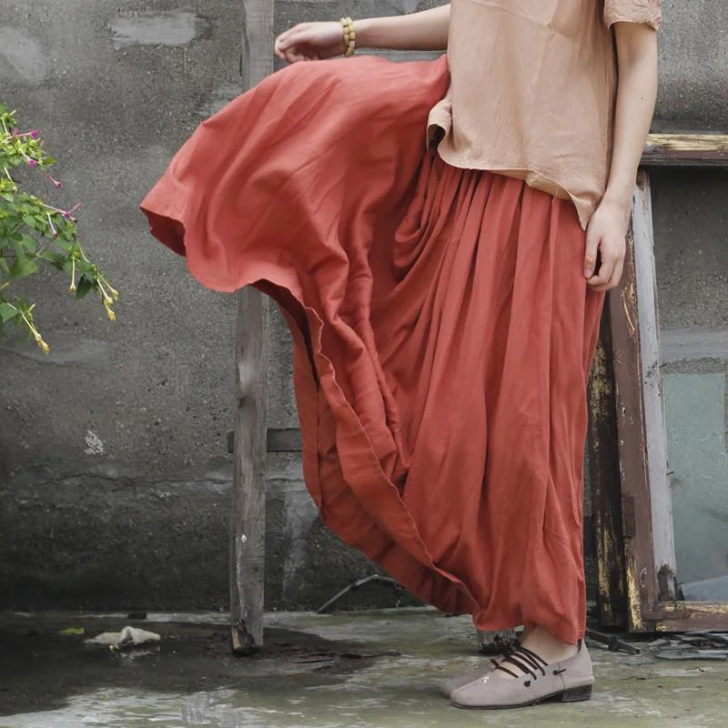 Burned Orange Pleated Cotton Skirt wool skirt warm