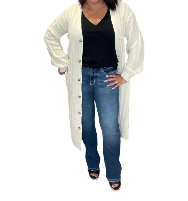Button Up Sweater Cardigan In Vanilla Transparent Opaque Sheer