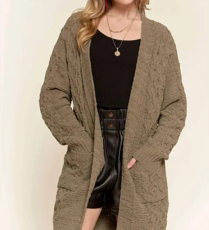 Cableknit Sweater Cardigan In Olive Polka Dot Checkered Tartan