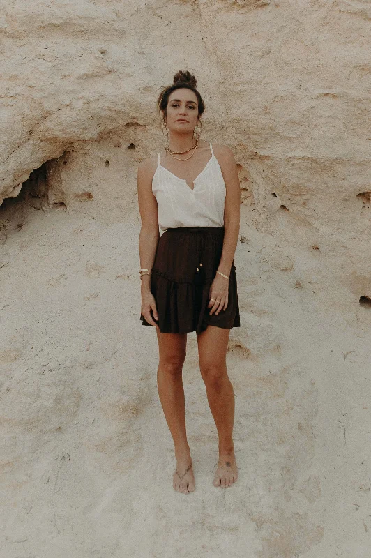 Calista Mini Skirt - chocolate linen skirt breathable