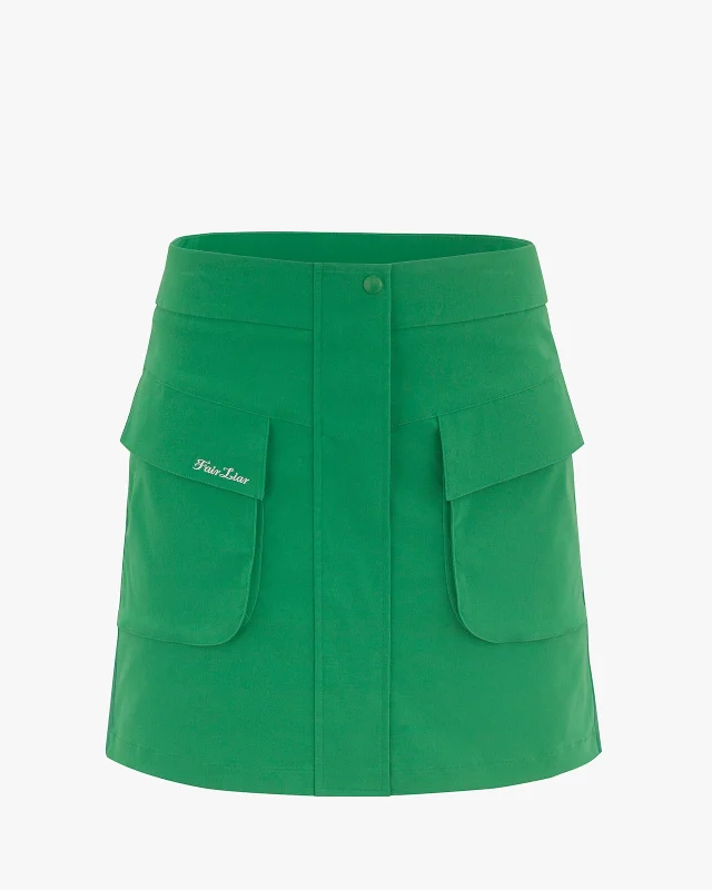 Cargo Flared High Waist Skirt - Green corduroy skirt textured