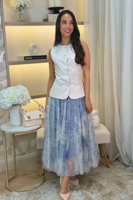 Carolyn Printed Tulle Skirt In Blue Mix velvet skirt plush